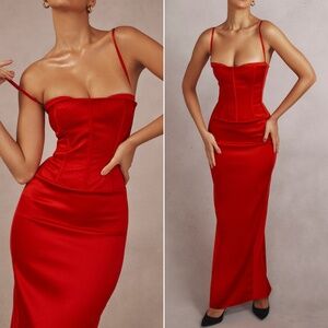NEW House of CB Shani Satin Maxi Dress Red Medium